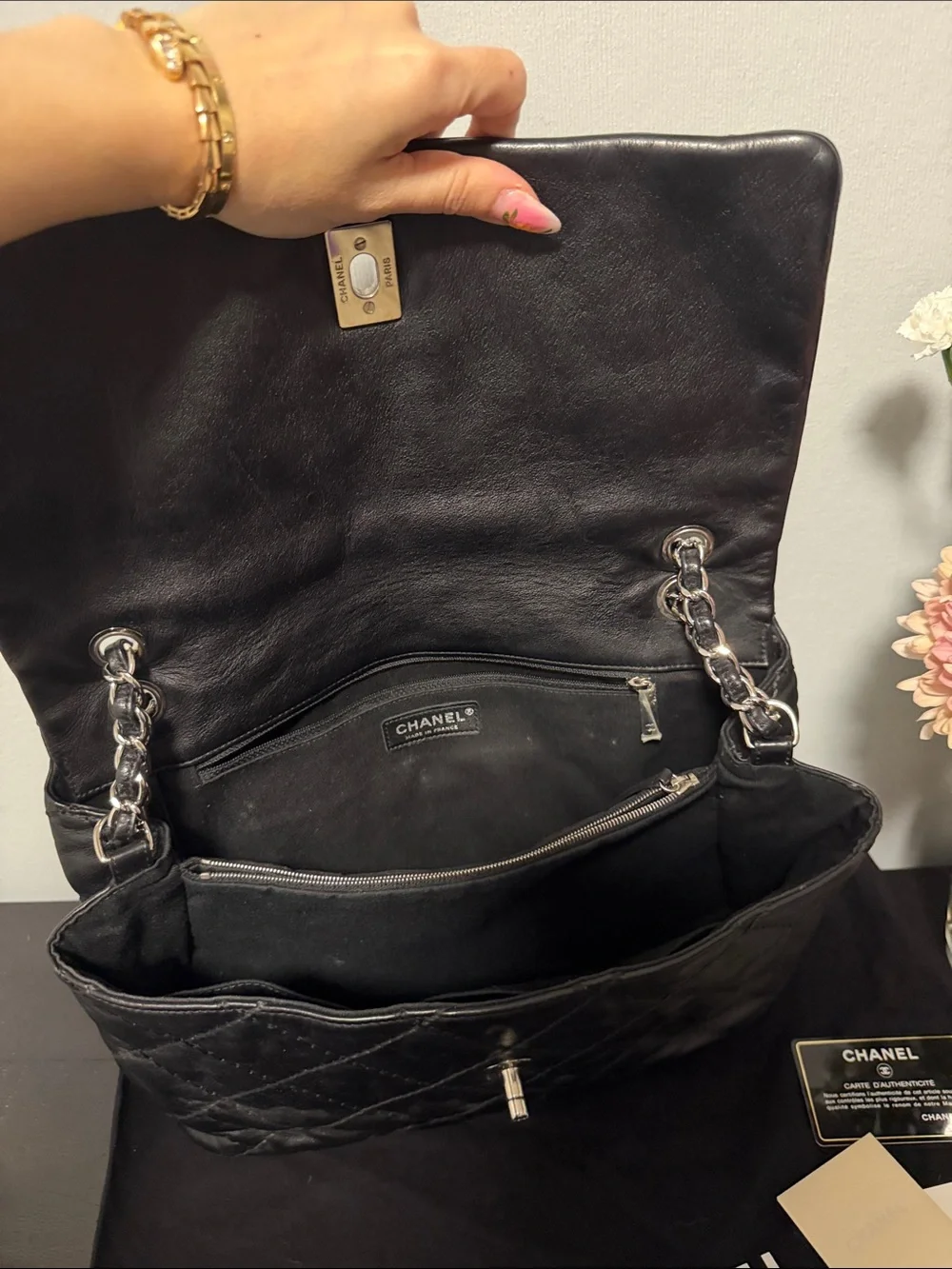 CHANEL Black Quilted Leather Large Bag with Silver-Tone CC